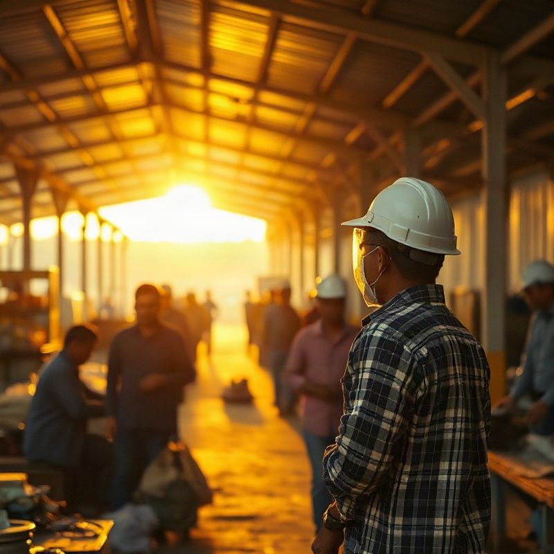 Thai factory workers clocking in at a Nakhon Ratchasima manufacturing plant at dawn